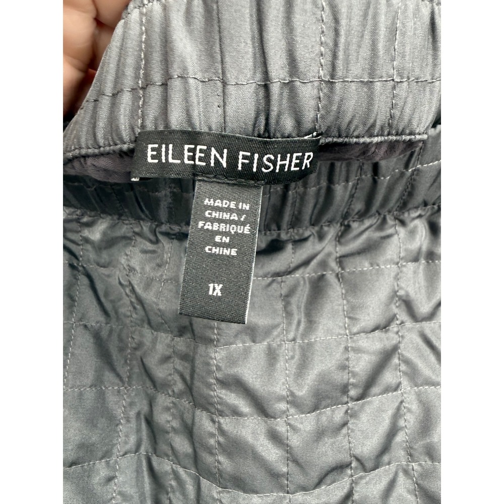 Eileen Fisher Skirt Women 1X Gray Quilted 100% Silk Elastic Waist Pockets Midi - Picture 3 of 8